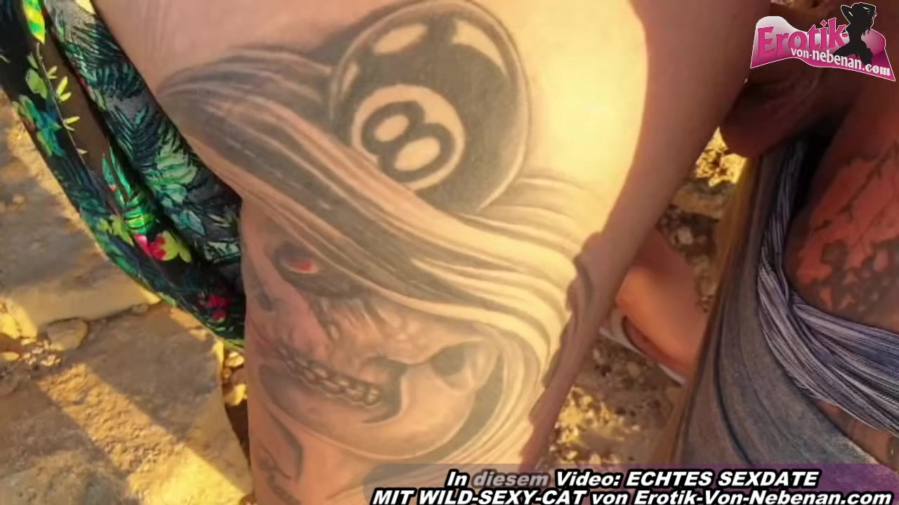 german skinny tattoo tourist milf at outdoor seduction with facial