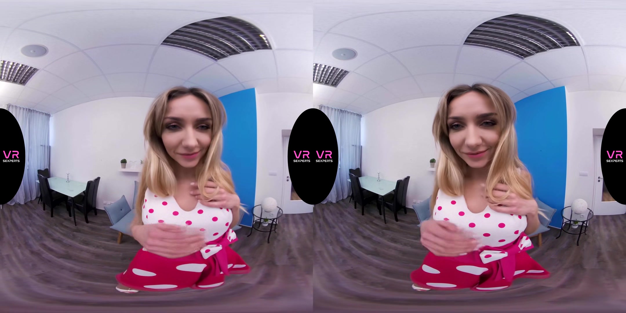 Hot Blonde Victoria In Pink Dress Seducing You - Shaved Blonde Fingering