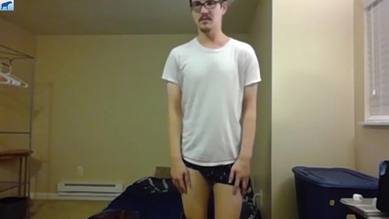 Slim Young Nerd Taking Off Clothes And Masturbating