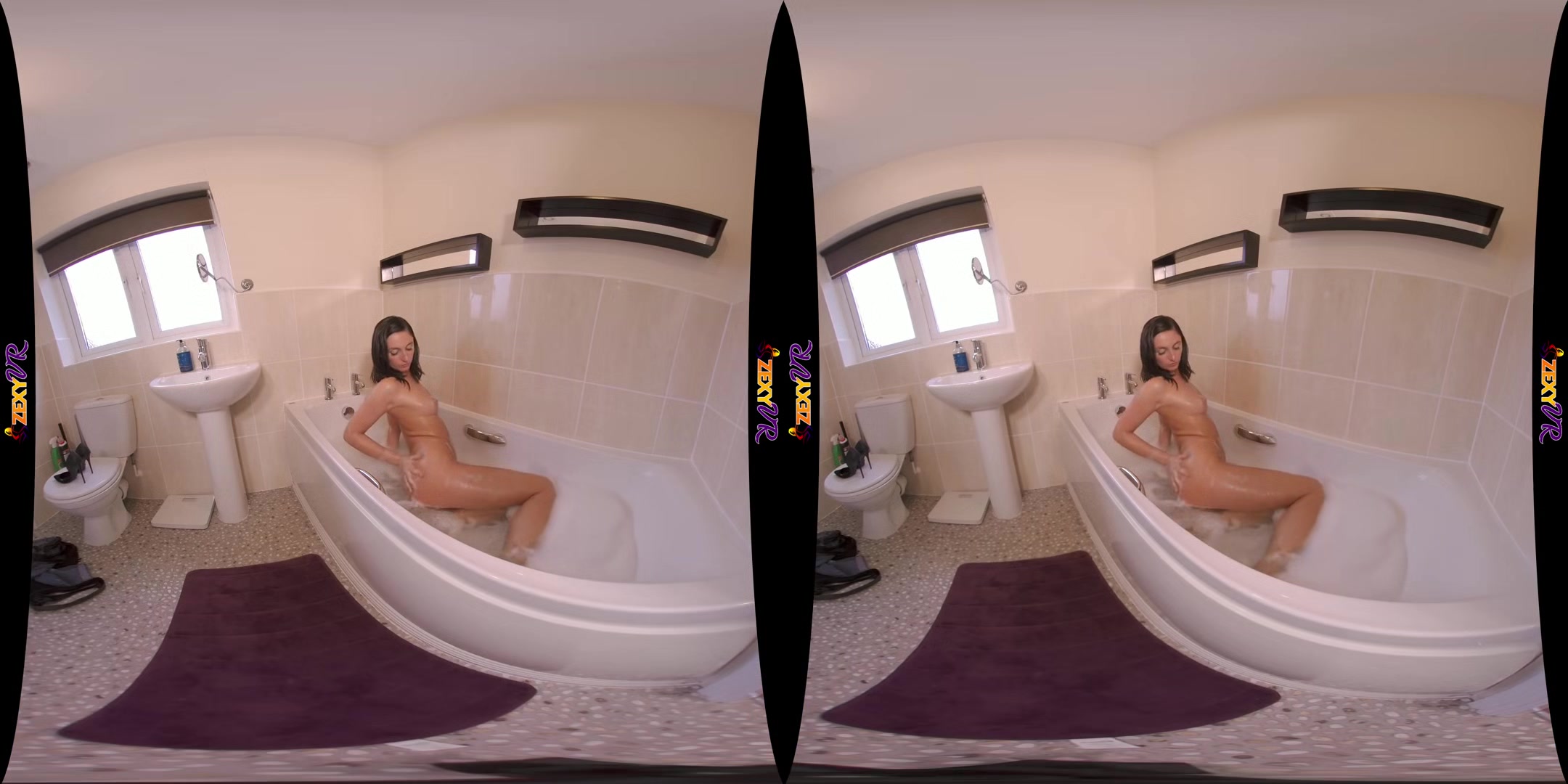 Strip & Soak - Cute Brunette Solo Striptease - SexLikeReal