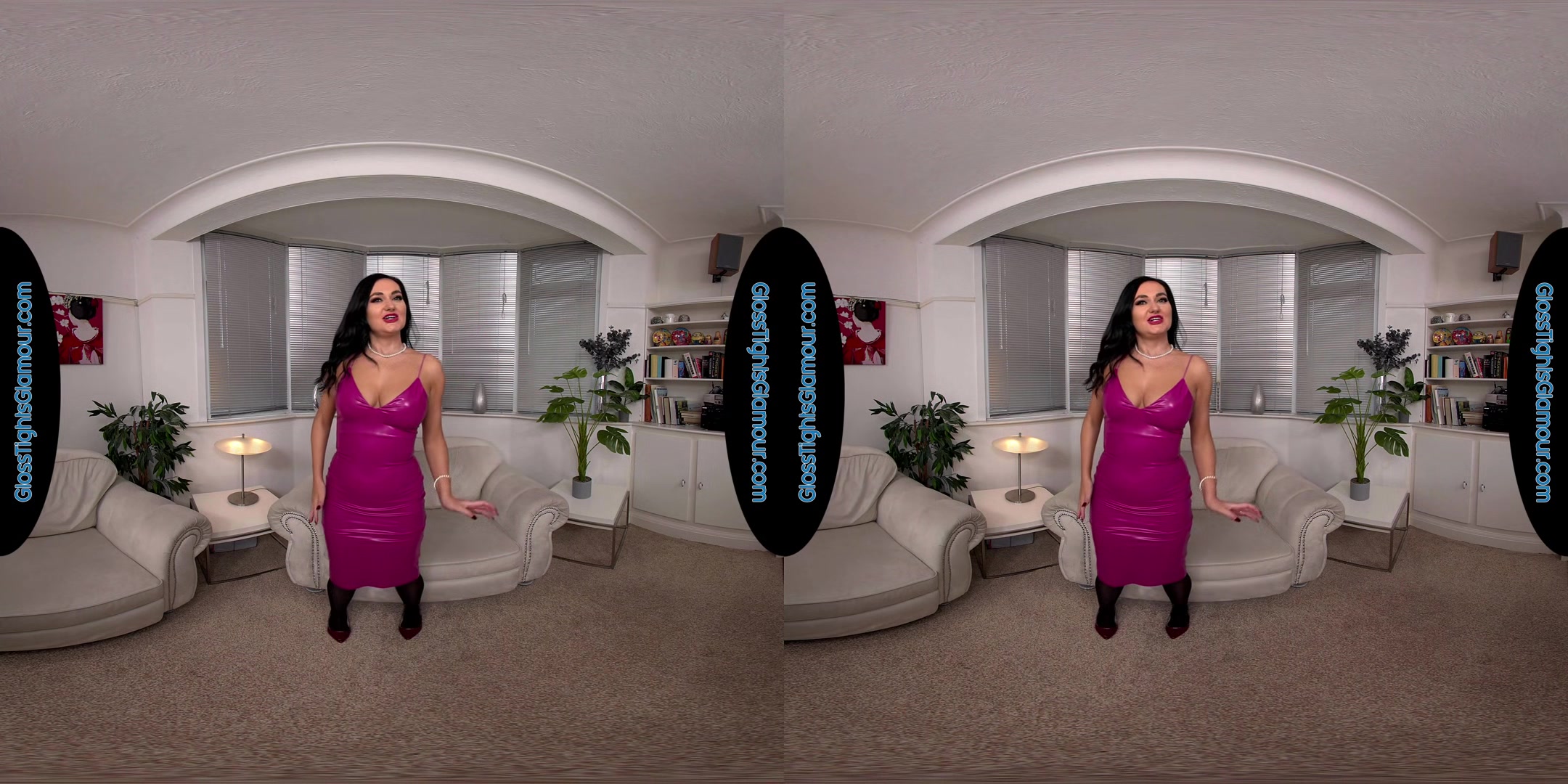 Bonnie Bellotti In Pink Pu Dress With Black Glossy Legwear Sans Gusset Joi - 8k Vr