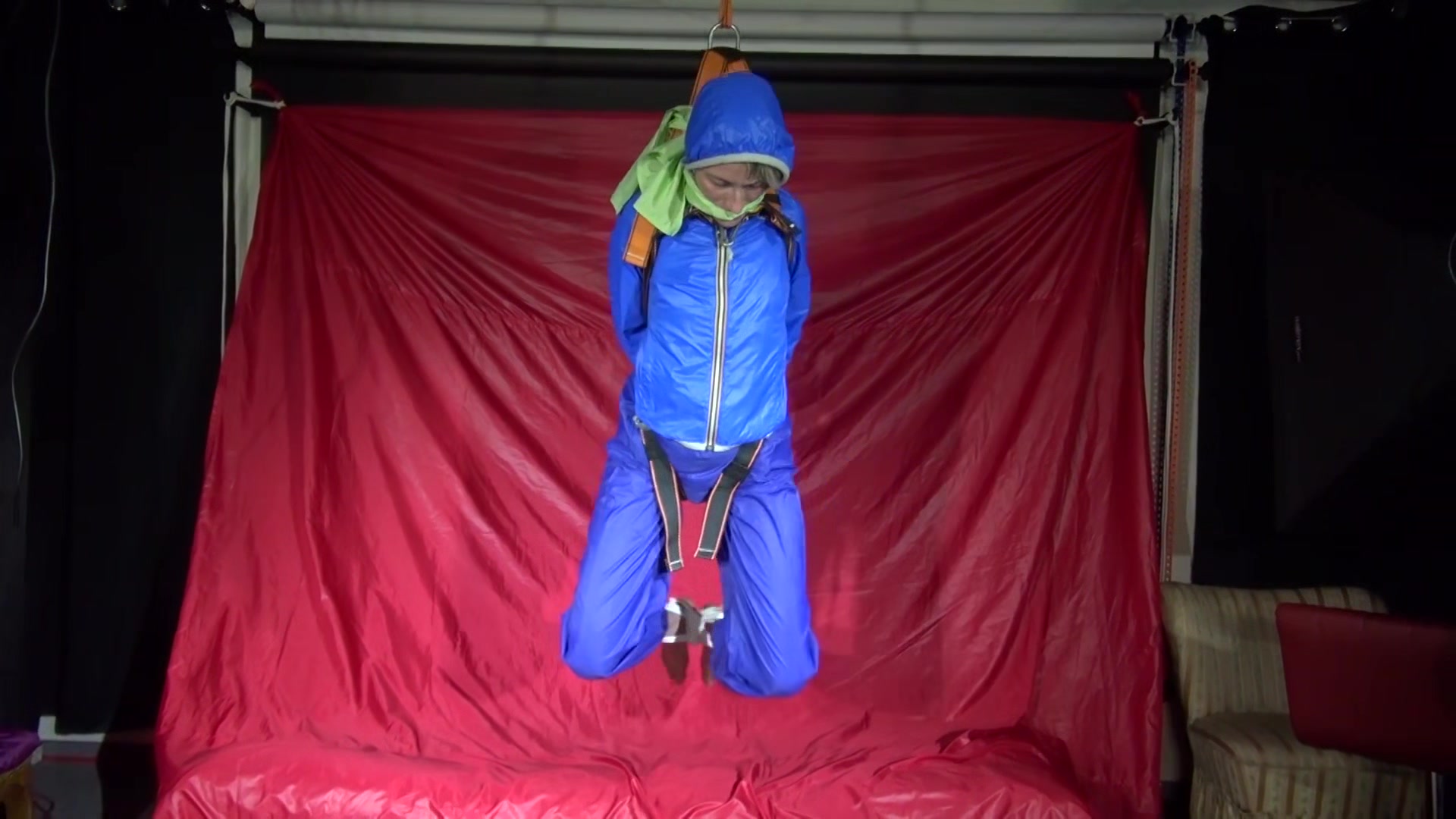 Watching Sexy Sonja Being Tied And Gagged Overhead Hanging With A Special Belt And Ropes And A Cloth Gag (Video)