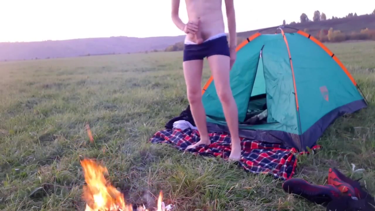 Guy Drains Weekly Cum Near Campfire And Tent