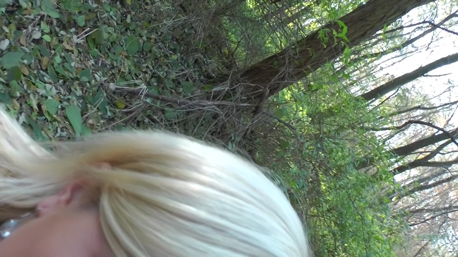 Hot blonde sucks and rides cock in the outdoors