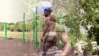 Thick Dark Muscular Dude with BBC jacks at the park. Catch the Nutt