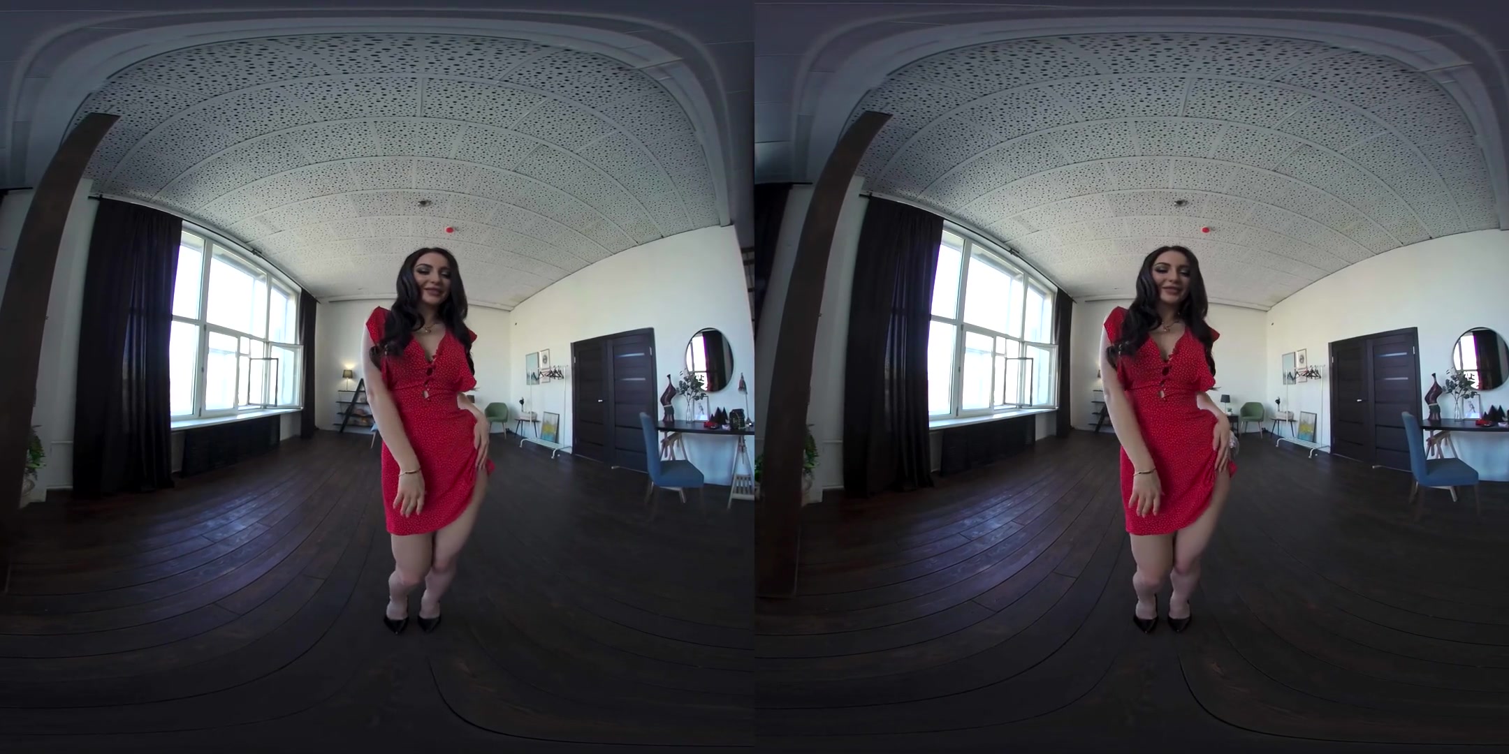 The Color of Passion - Red Dress Red Lingerie Solo Striptease Busty Babe