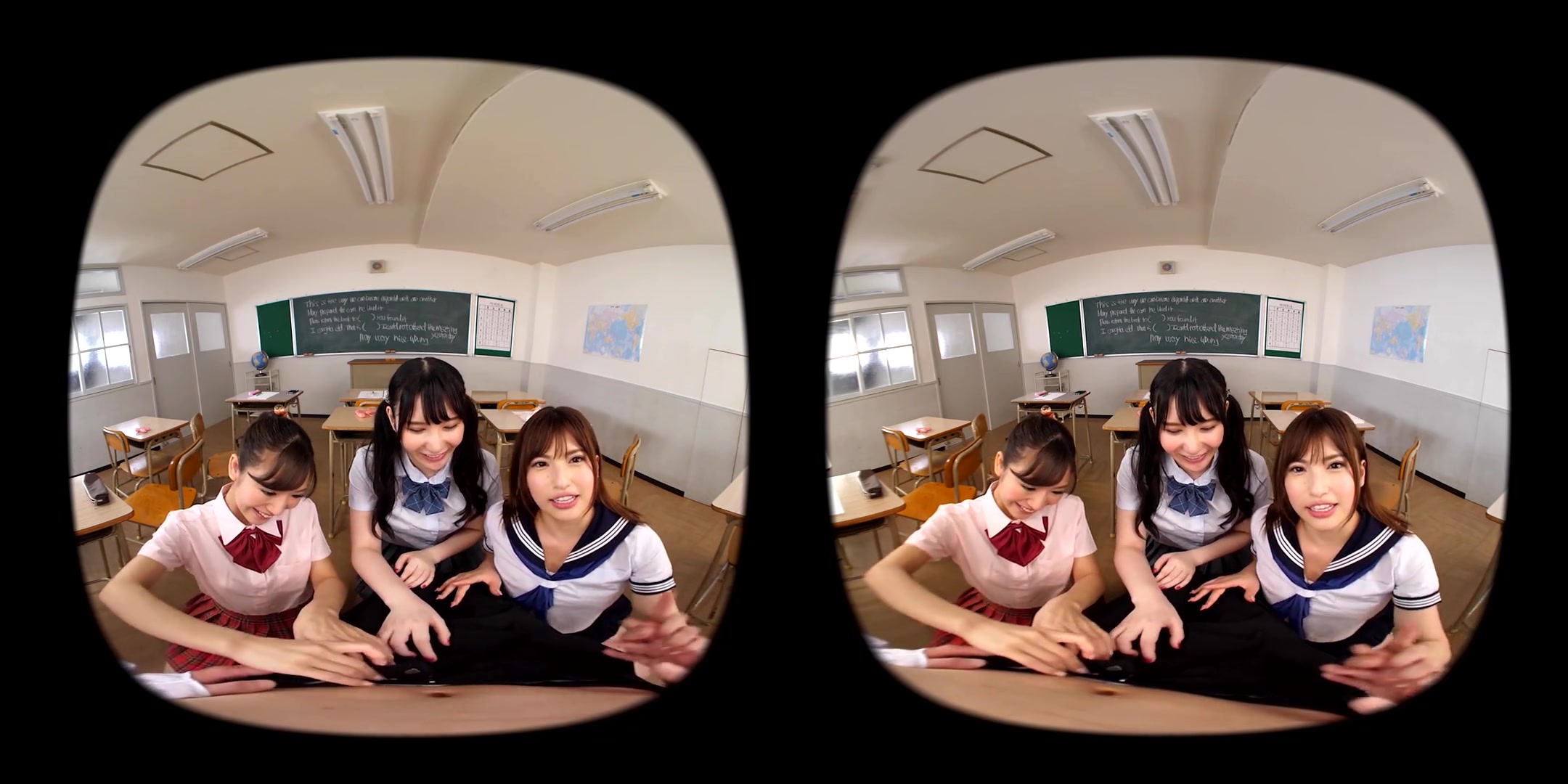 Mizuki Hayakawa & Reimi Hoshisaki & Ai Hoshina in Mizuki Hayakawa, Reimi Hoshisaki, Ai Hoshina Lewd Schoogirl Classroom Harem - MiluVR