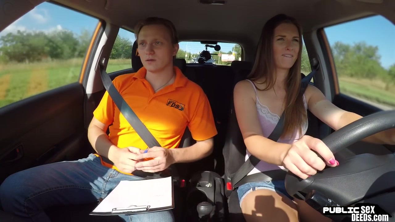Babe public fucked n licked outdoor in car by driving tutor