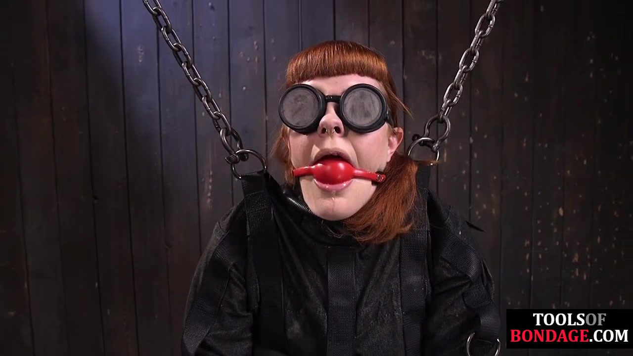 BDSM redhead slut cums hard from dildo stick by master