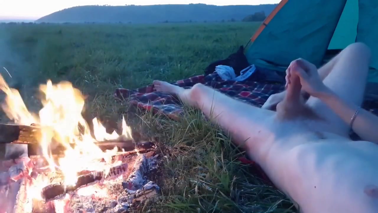 Guy Drains Weekly Cum Near Campfire And Tent