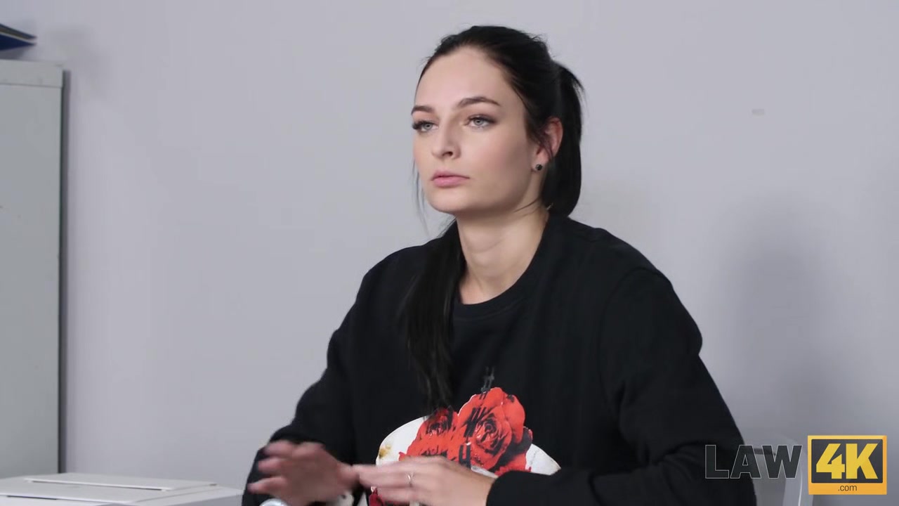 LAW4k. teen 18+ brunette sucks dick and rides it in interrogation room