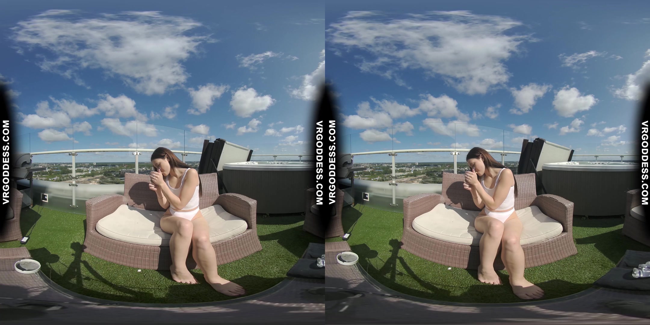 Tiny Matty Smoking Outdoors Then Masturbating With A Huge Clear Dildo
