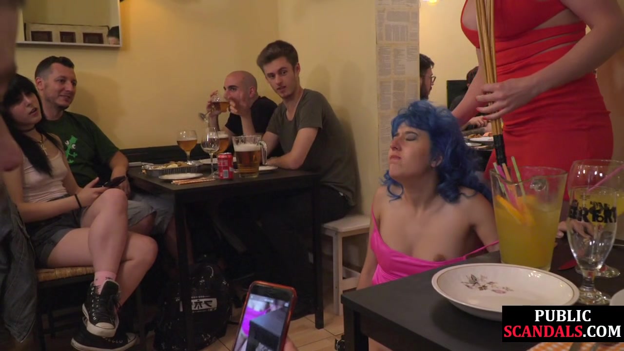 Public rimjob slut pissed n mouthjizzed after food torment