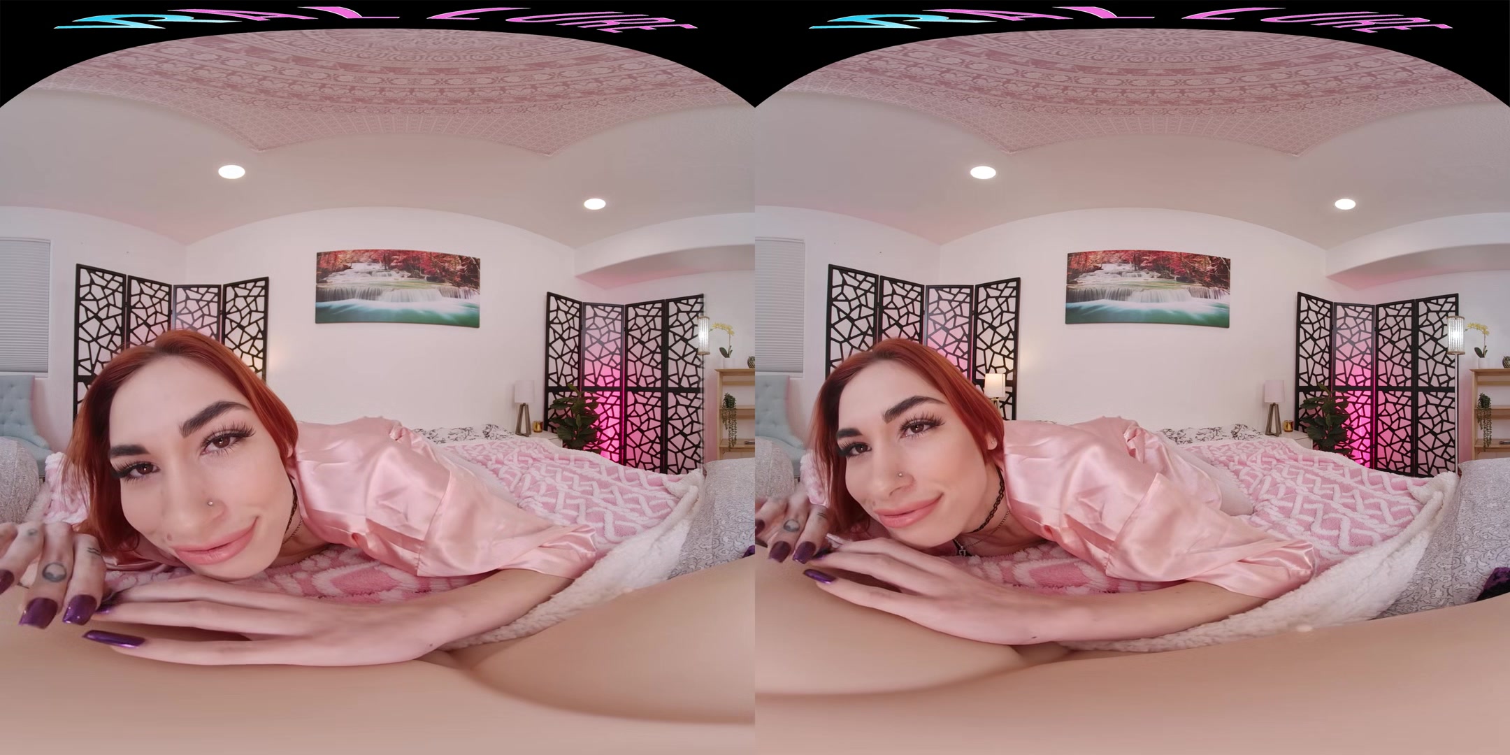 Sexy little redhead plays with her sex toy in virtual reality