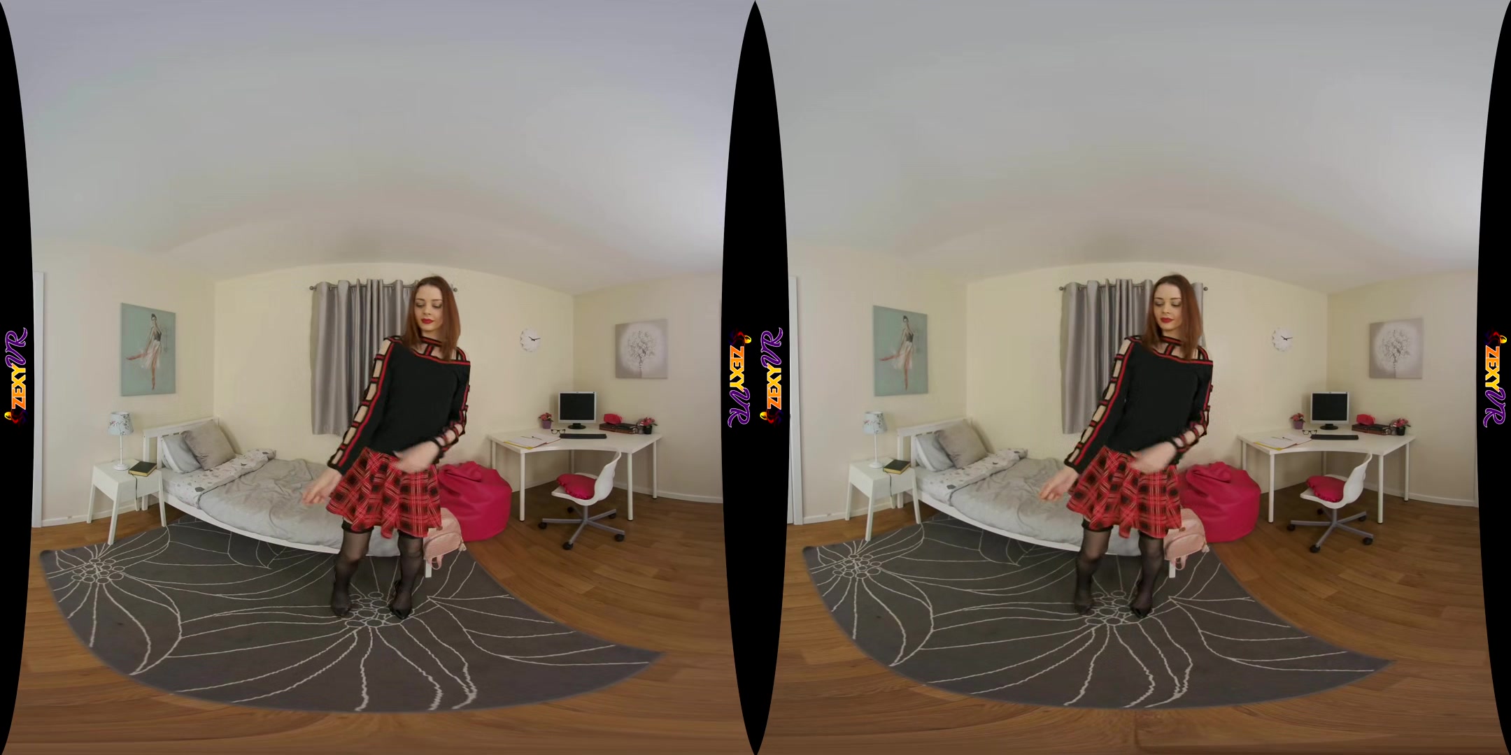 Red And Black; Stunning Redhead Solo Vr Striptease