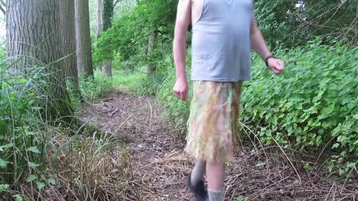 Outdoor Hawian Grass Skirt Walk With Boner
