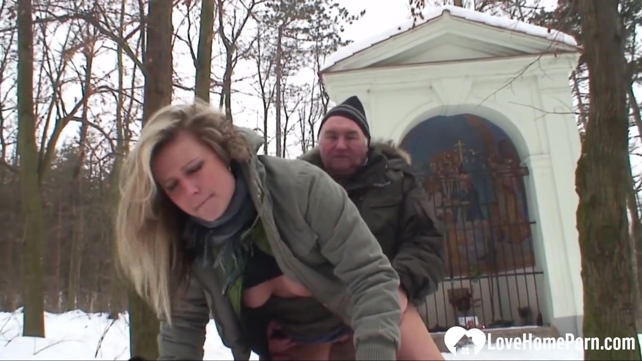 Outdoor winter fun with a hot blonde chick