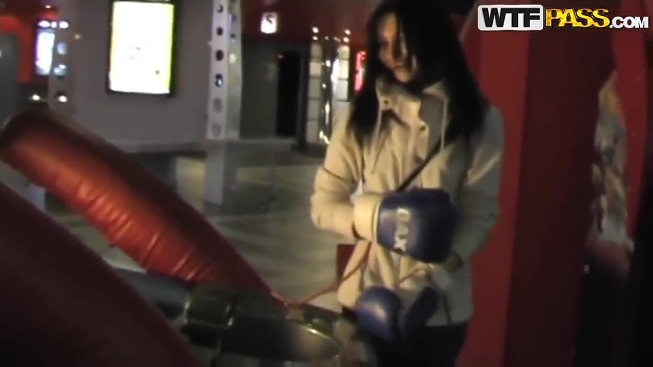Tight ass babe Nika gets naughty in public toilet