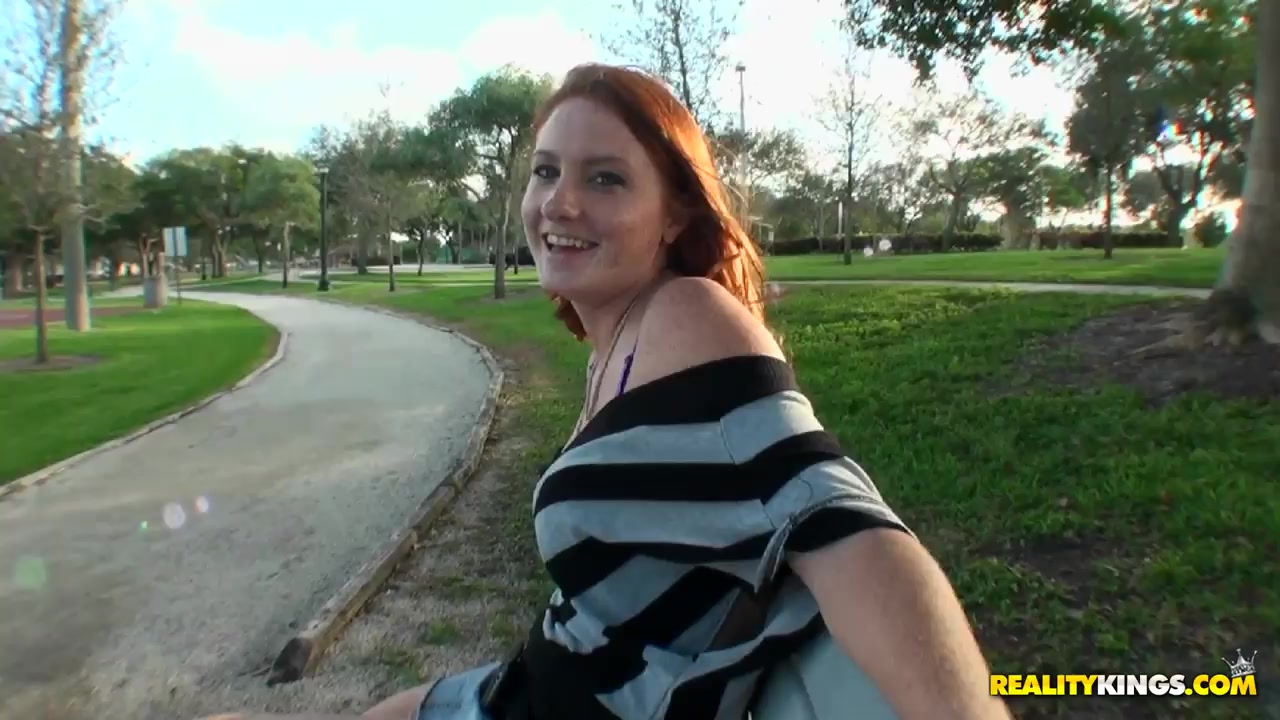 Hot read head Lindsey seduces Josh by showing him her laps and shoulders