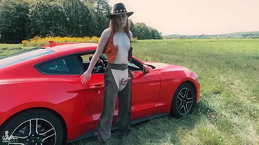 Cowgirl Cocklady Cums With Car