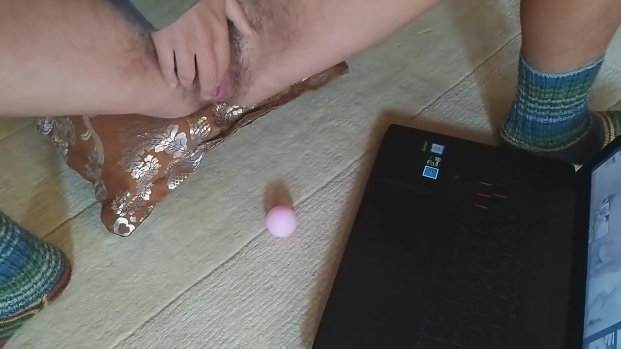 Natural Hairy Pussy Girl Watching Porn And Masturbate With 3 Ping Pong Balls