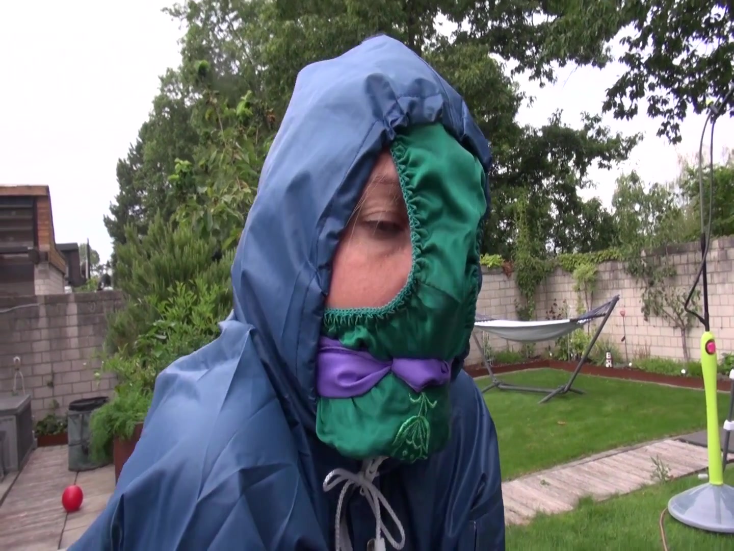 Watch Sandra Beeing Bound, Gagged With A Pantyhood In Her Oldschool Rainsuit
