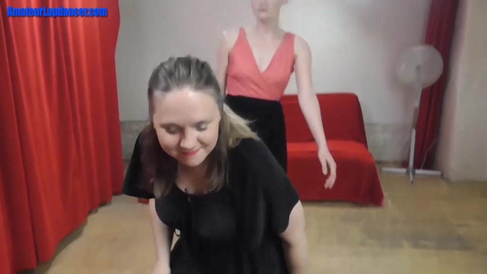 Skinny and chubby whore dancing