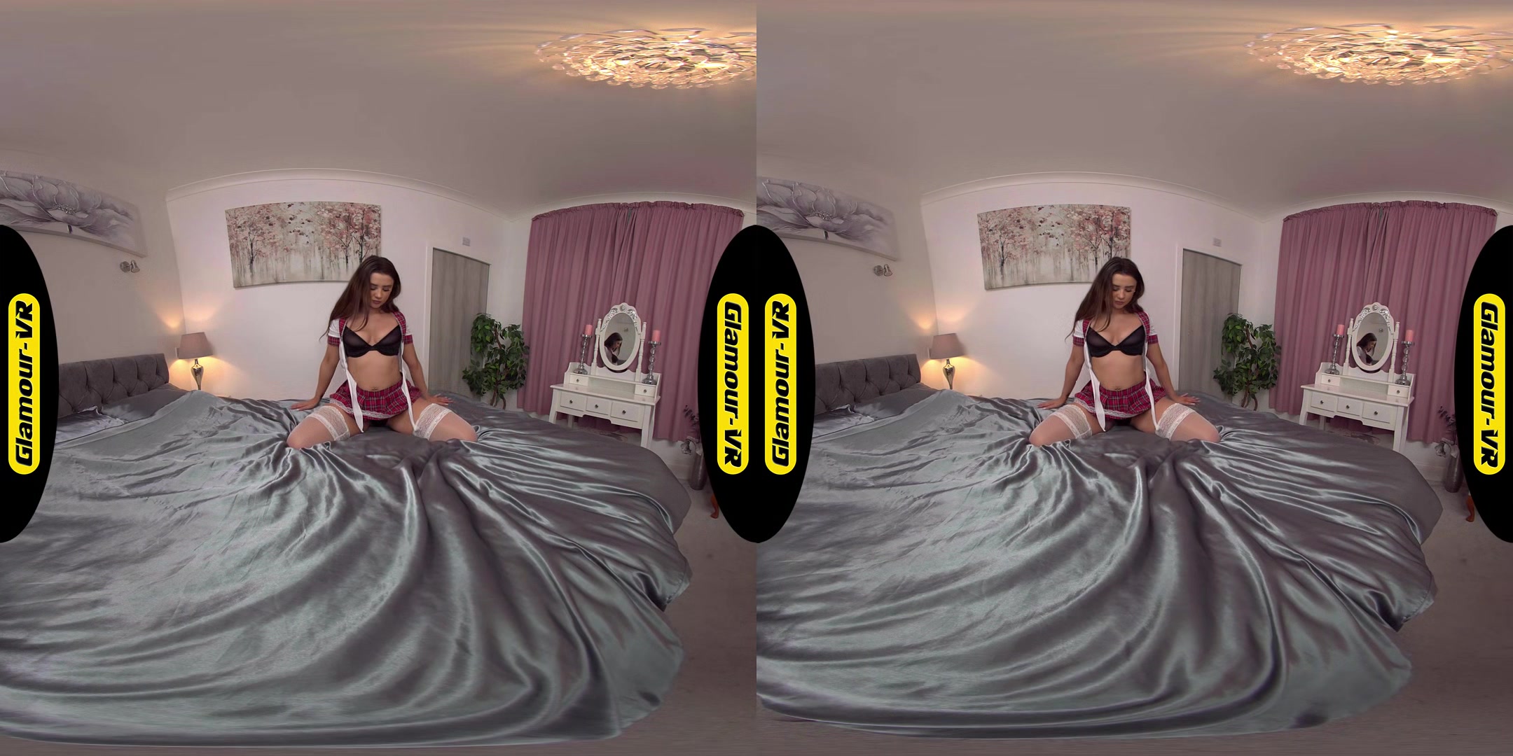 Sophie B College Uniform Cosplay With White Holdup Stockings Tease - 8k Vr