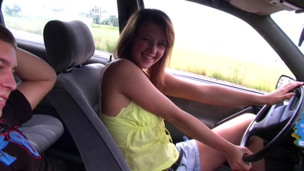 Angel sucks in the car on the roadside