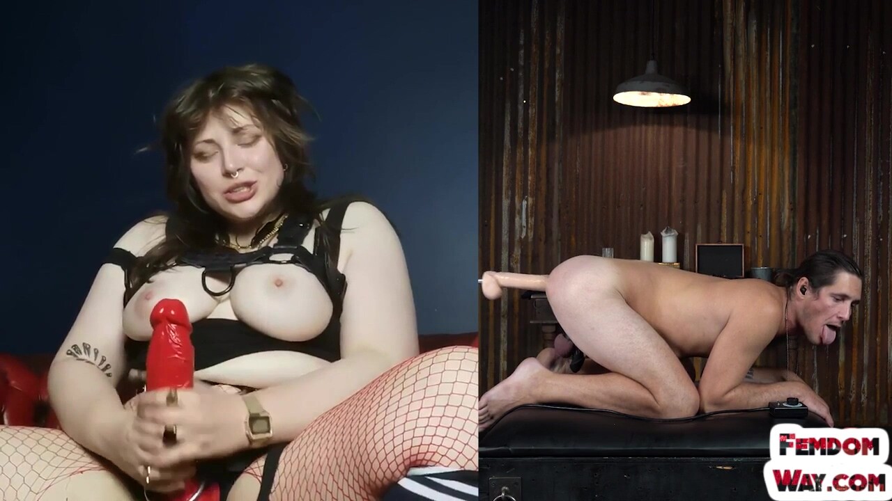 Dominating BBW femina punishes trapped male in his asshole