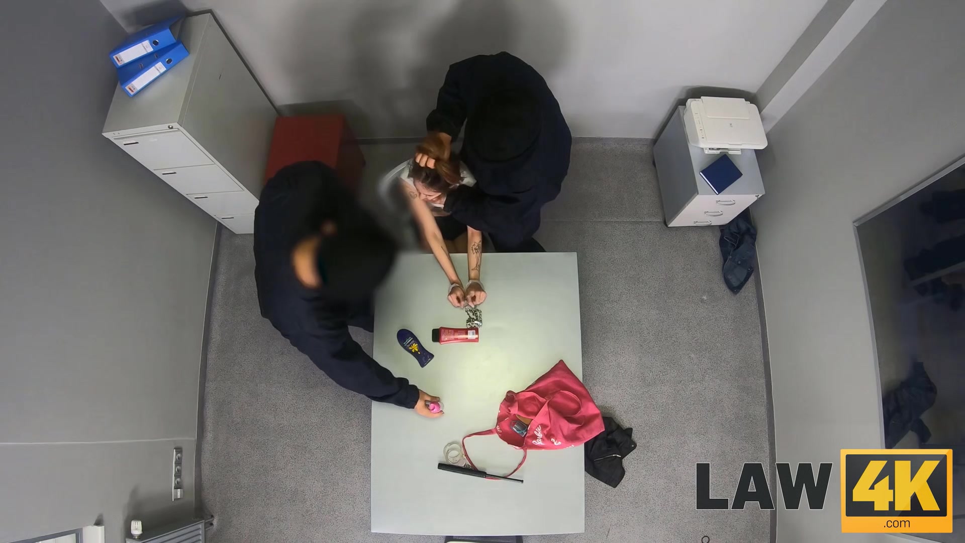 LAW4k. Chick has mouth and cunt annihilated and jizzed in interrogation room