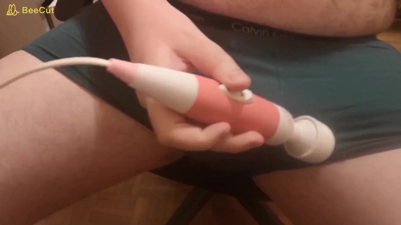 Chubby Boy Cums Into Boxers Briefs While Playing With Vibrating Wand