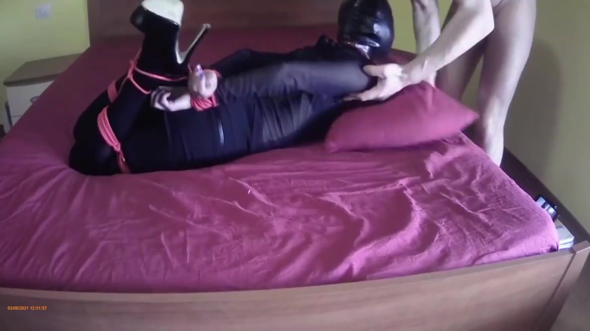 Tied On An Hotel Bed On Sexy Outfit, Deepthroat Cum Mouth