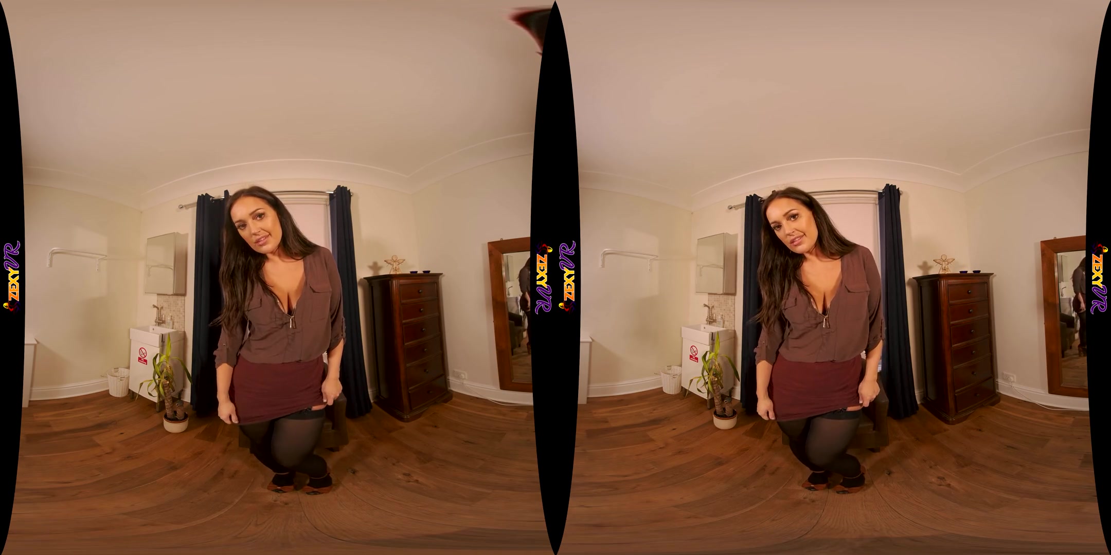 Care To Join? - Big Tit Brunette MILF Solo Striptease