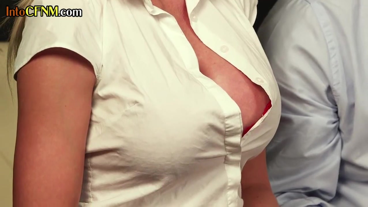 CFNM busty femdom MILFS sucking guy cock in group action