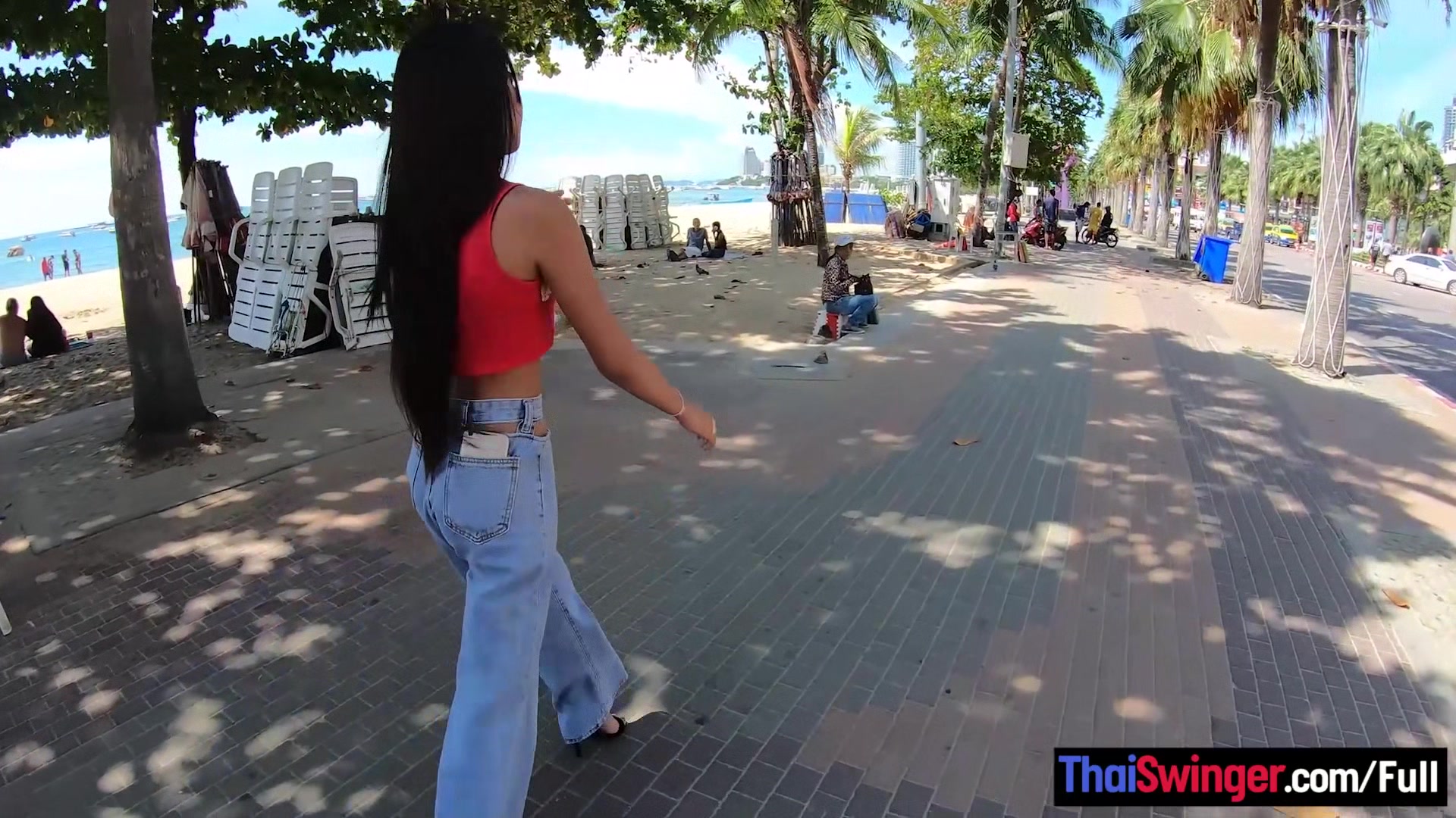Amateur Thai teen 18+ with her 2 week boyfriend out and about before the sex