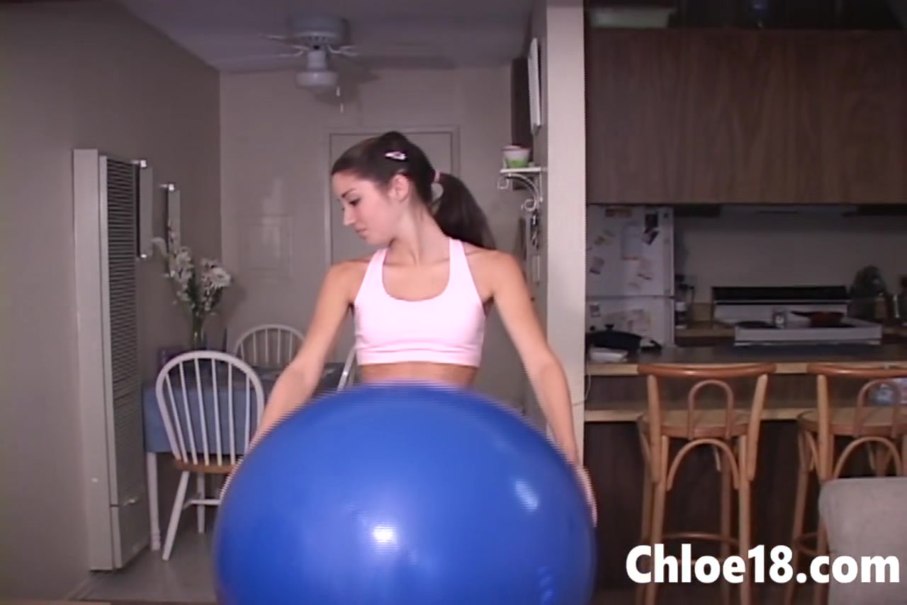 Hot teen gets naked on stability ball then fingers herself