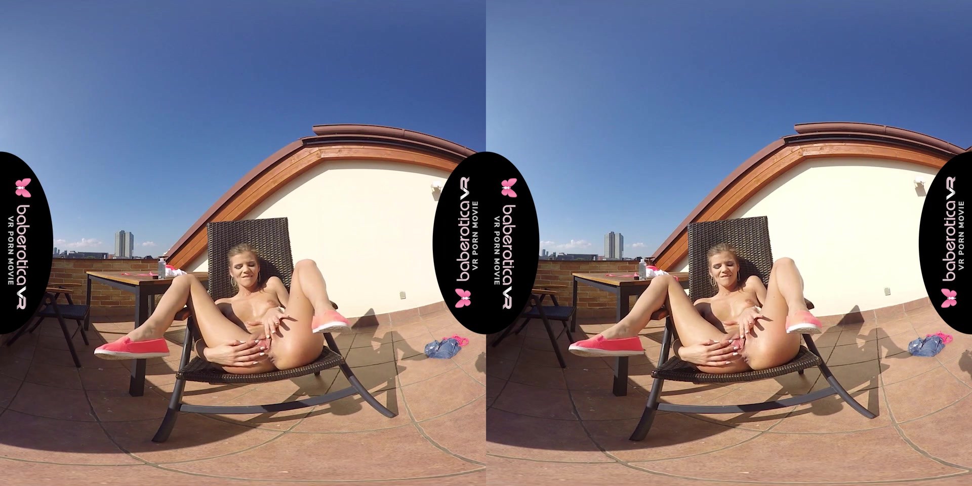 Blonde Sarah Kay has such a big orgasm on the balcony - BaberoticaVR