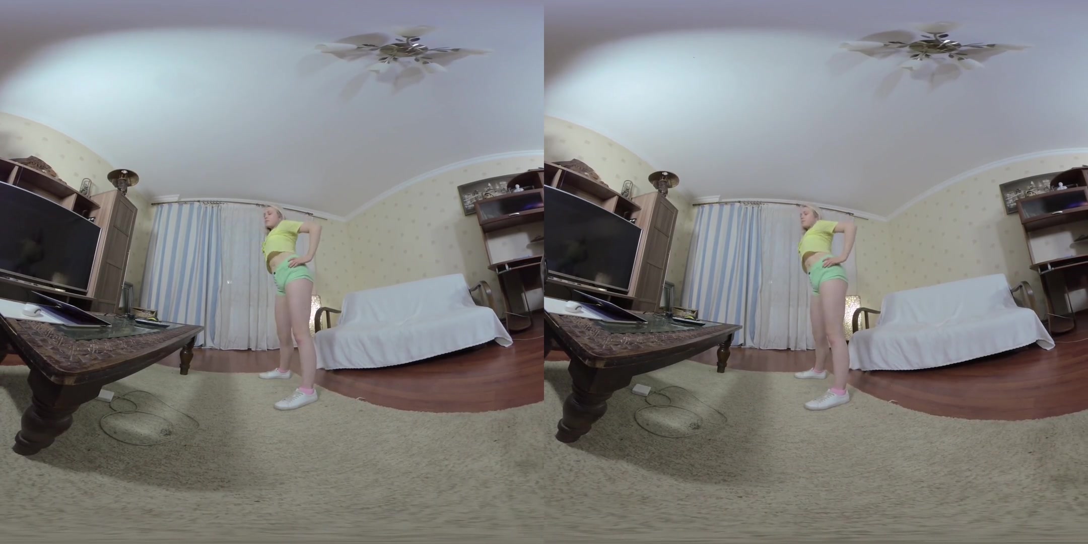 Little Young Blonde Does Fitness And Masturbates Then Change Clothes & Does Blowjob For Old Professor; Petite Blonde