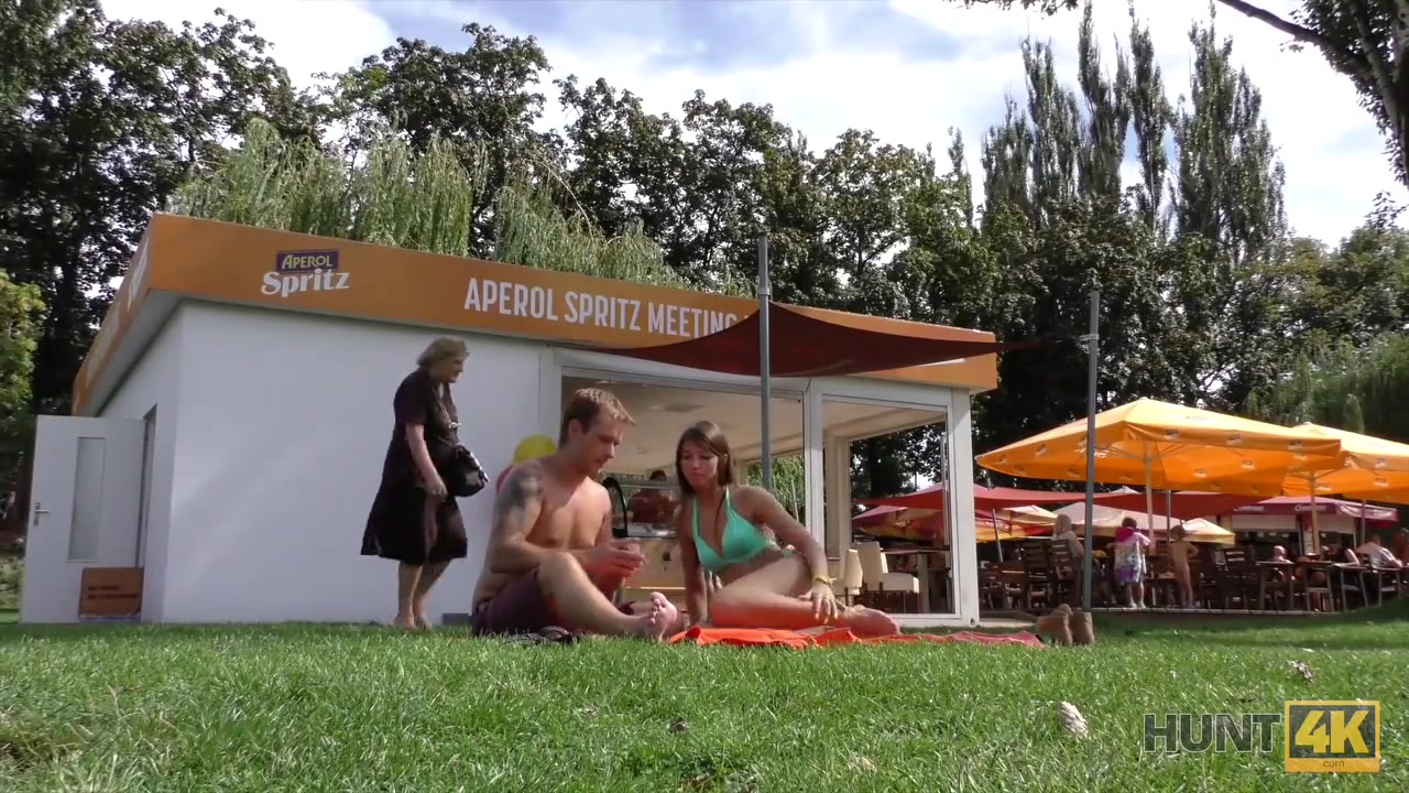 HUNT4K. Slender teen 18+ tries outdoor anal sex while cuckold films this