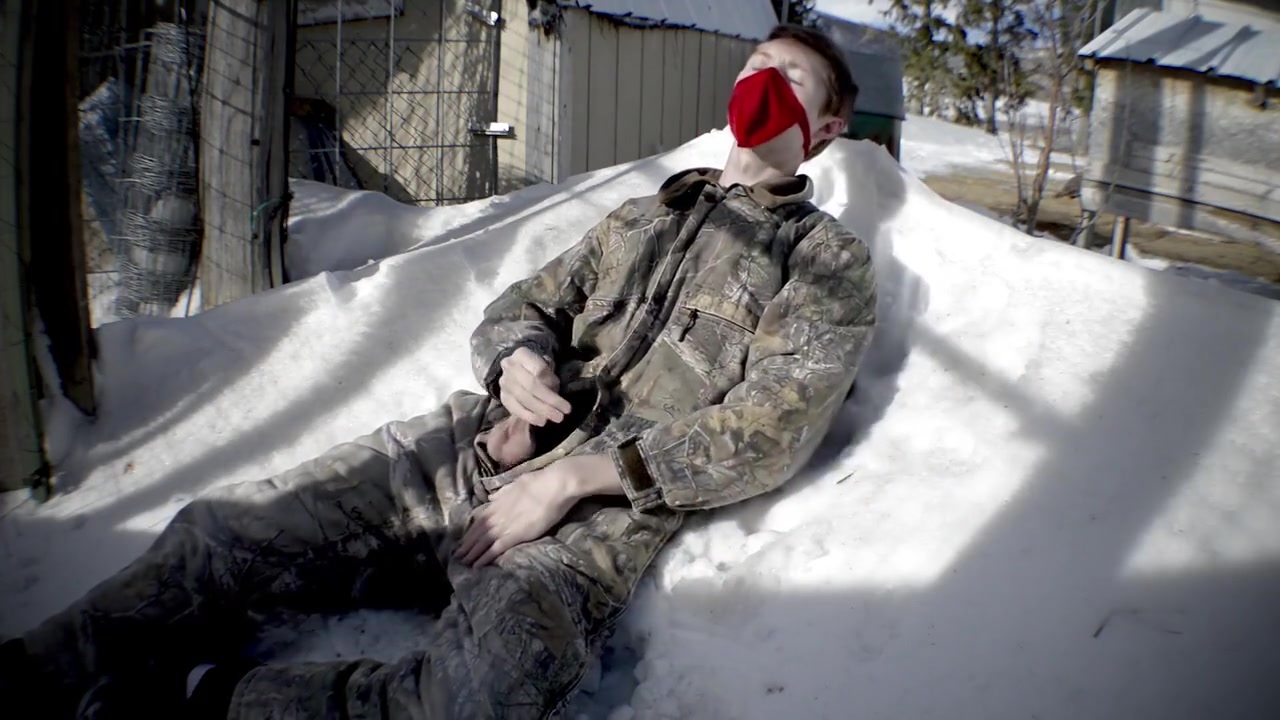 Redneck Country Boy Plays With His Cock Outdoors At The Farm And Shoots His Load On The Snow