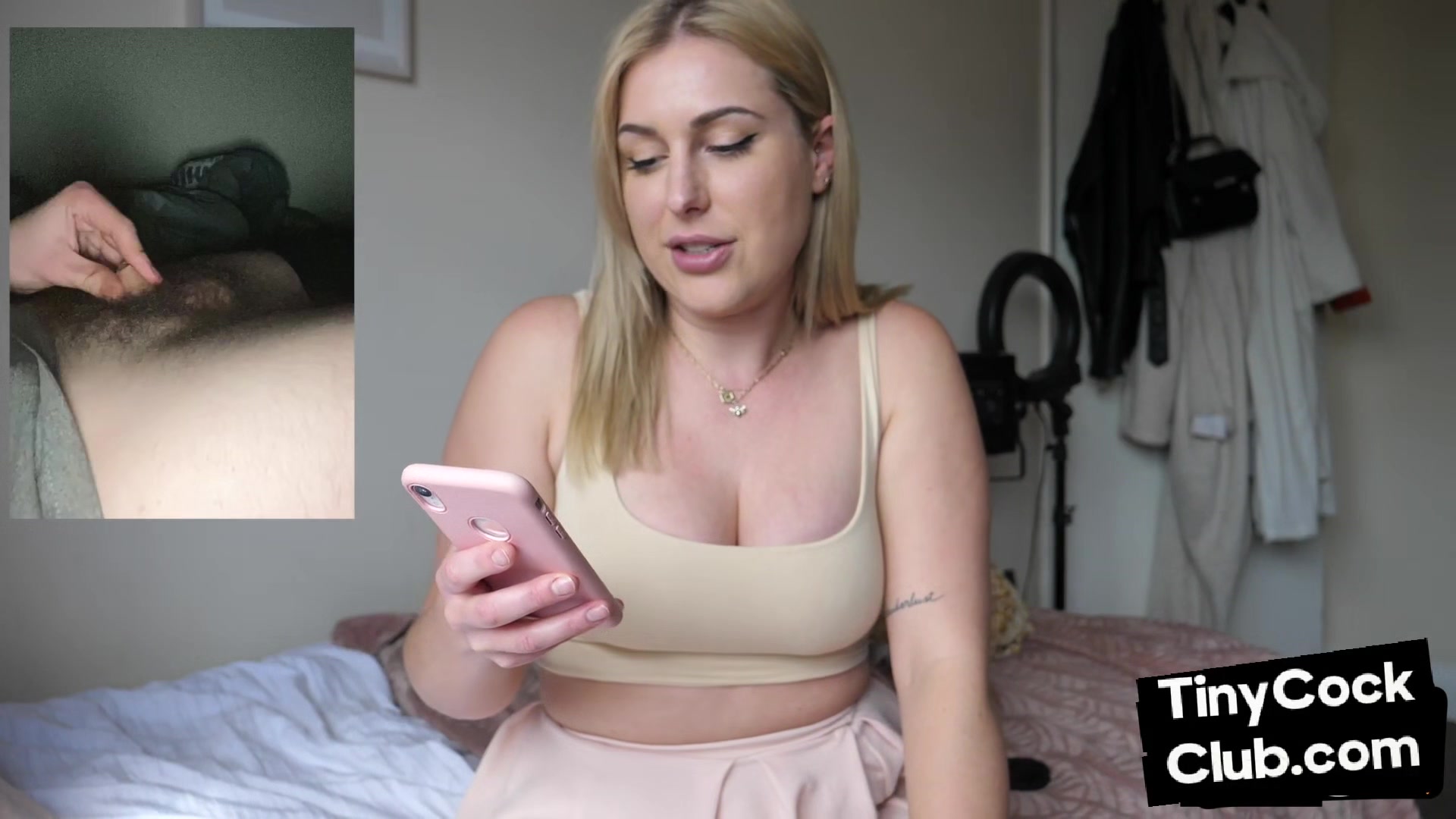 Smallcock guy mocked by curvy domina
