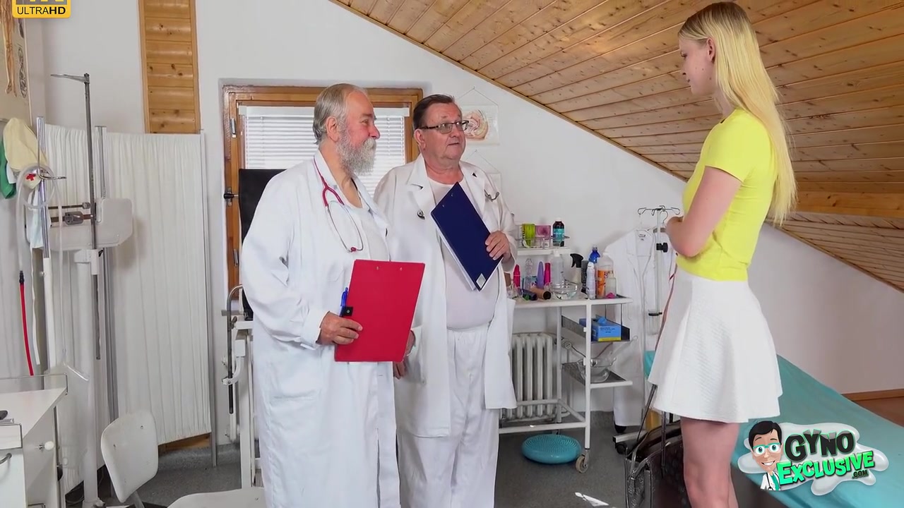 20-year-old Sexy Blonde Girl Gets Her Aroused Pussy Examined By 2 Old Gynecologists With Ariela Donovan And Piper Fawn