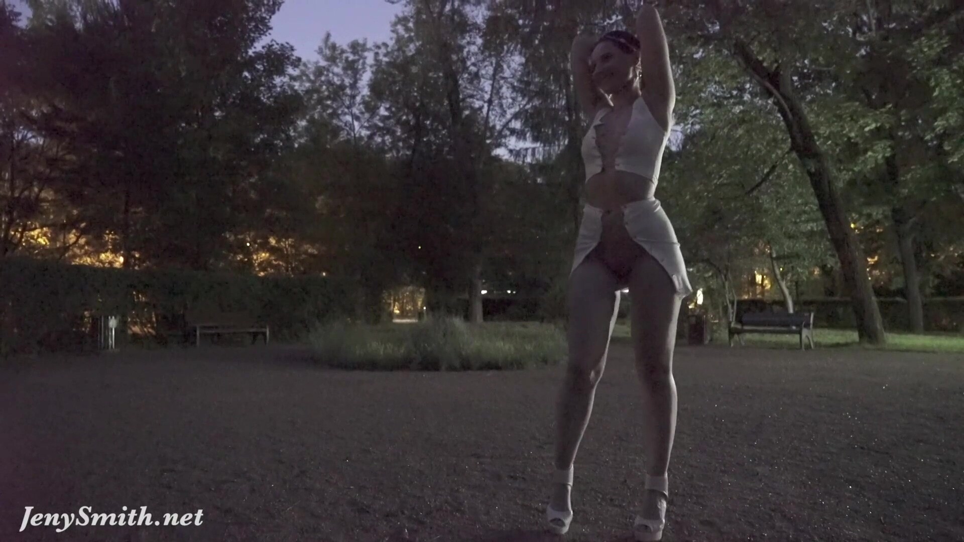 Jeny Smith tests her new suit. Flashing in public