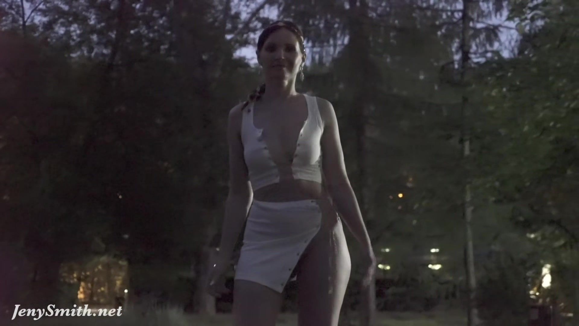 Jeny Smith tests her new suit. Flashing in public