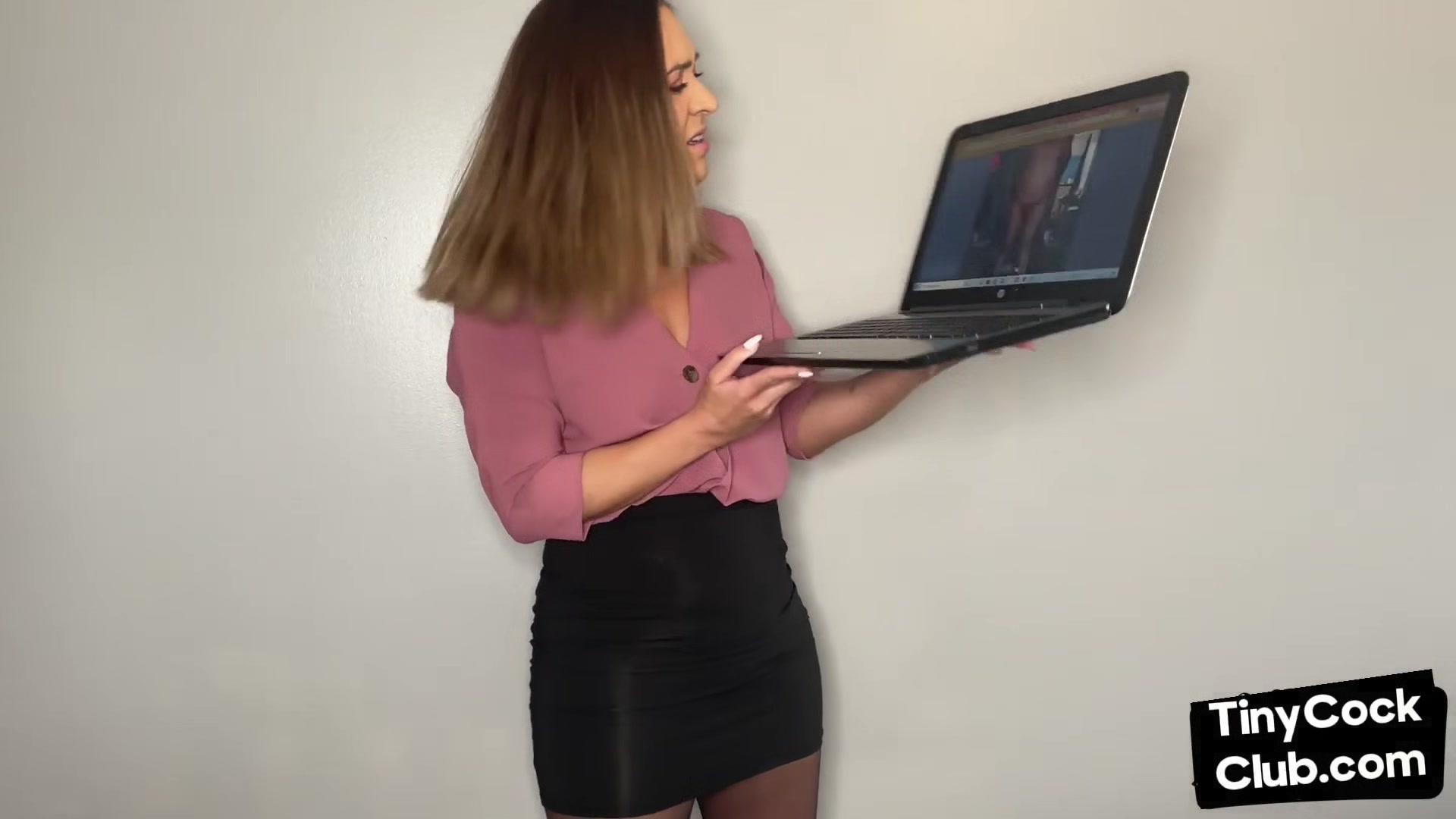 SPH femdom babe talking dirty about small rods in solo video