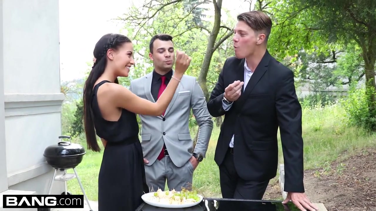 Eveline Dellai sucks and fucks two dicks at her bbq