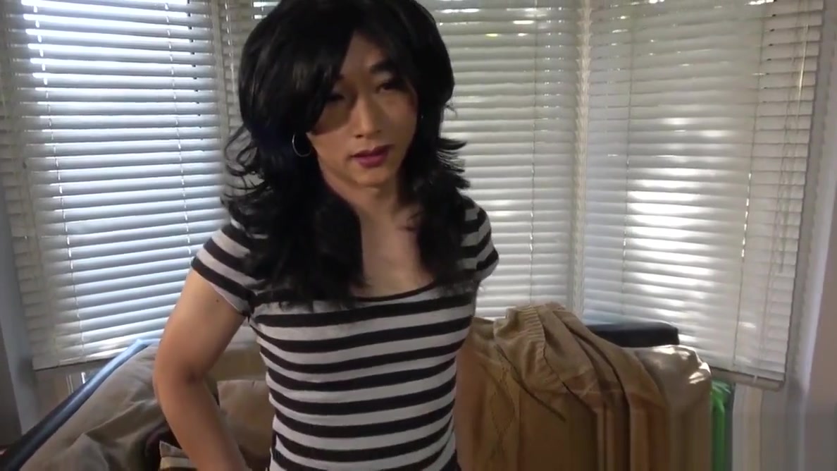 Asian casting beauty stroking her hard cock