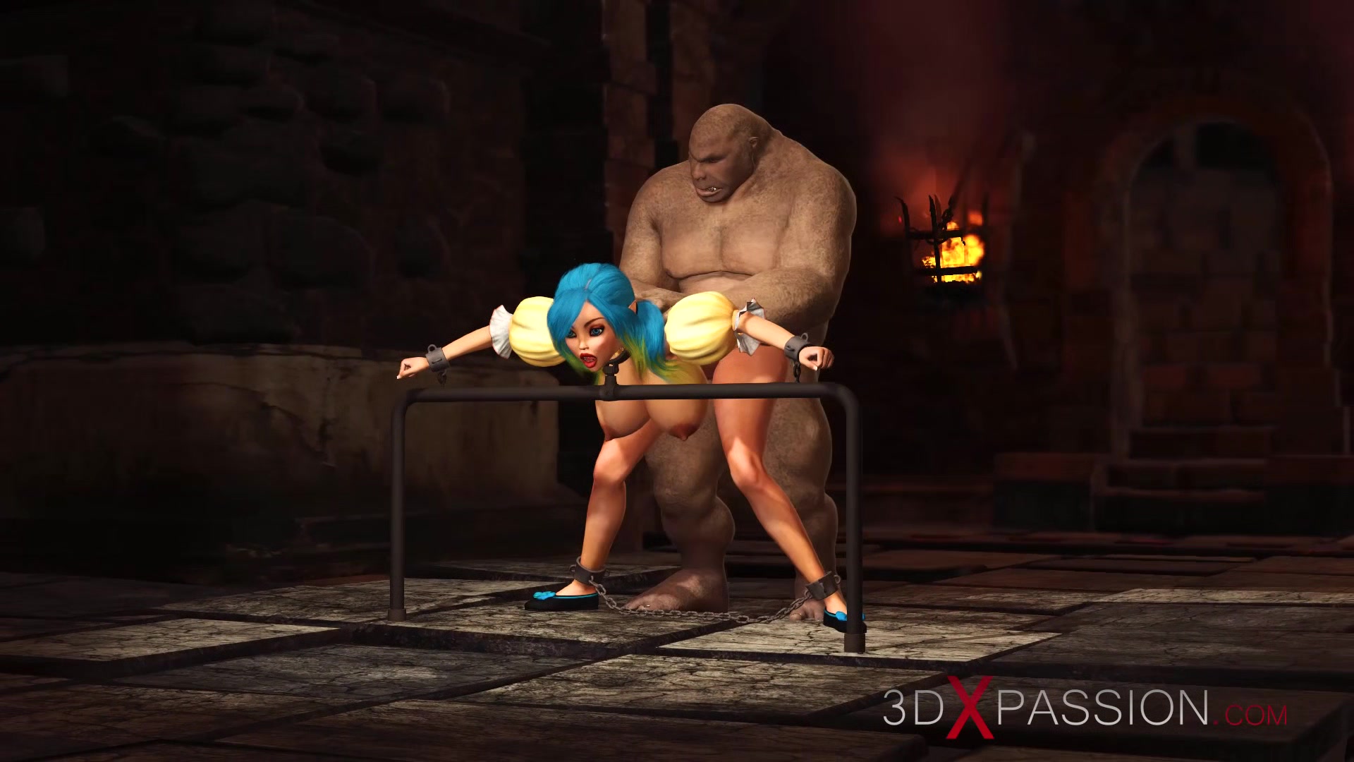 Beautiful female elf gets fucked by the big ogre in the dungeon