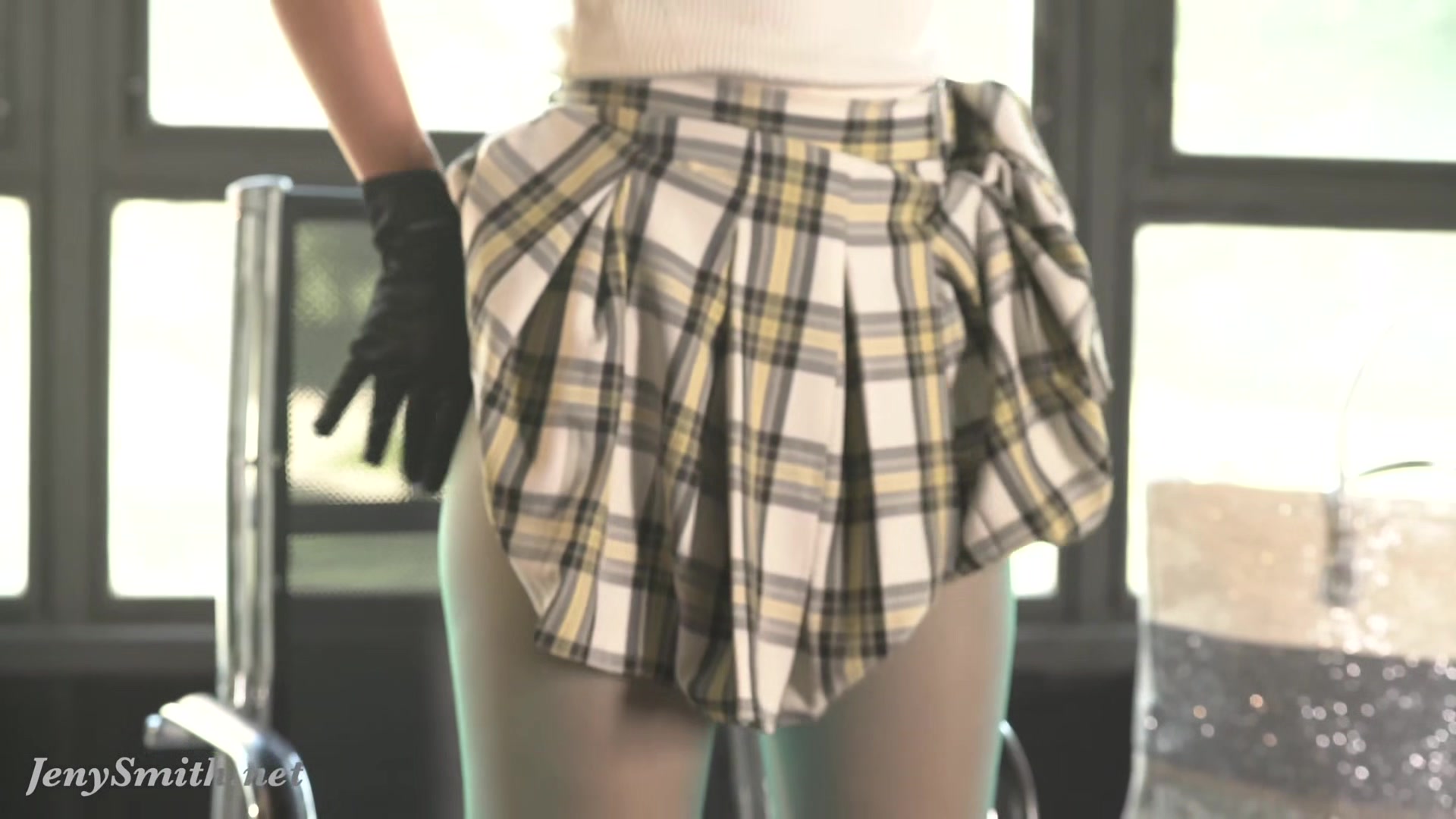 Tease her or him. Jeny Smith measures transparent tights